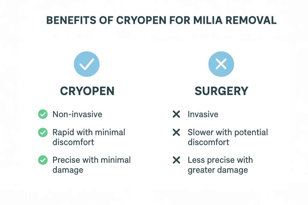 Benefits of cryopen for milia removal Northolt compared to surgical treatments.
