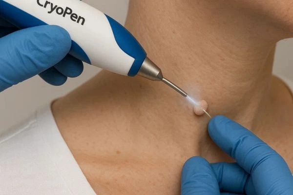 Person receiving cryotherapy Northolt for skin tag removal