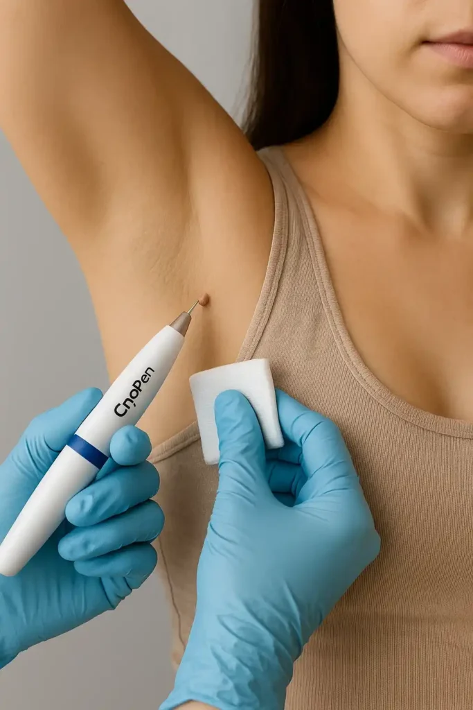 woman having cryopen to remove underarm skin tags Northolt