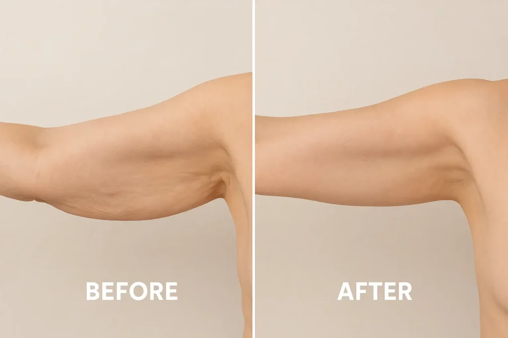 Picture of LA LIPO Northolt before and after results of skin tightening treatment on the upper arms.
